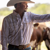 The Tristan Long Sleeve Pearl Snap Shirt in Cream