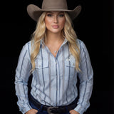 The Denver in Blue Women's Pearl Snap Long Sleeve Shirt