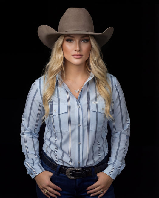 The Denver in Blue Women's Pearl Snap Long Sleeve Shirt