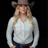 The Jackie in Green Women's Pearl Snap Long Sleeve Shirt